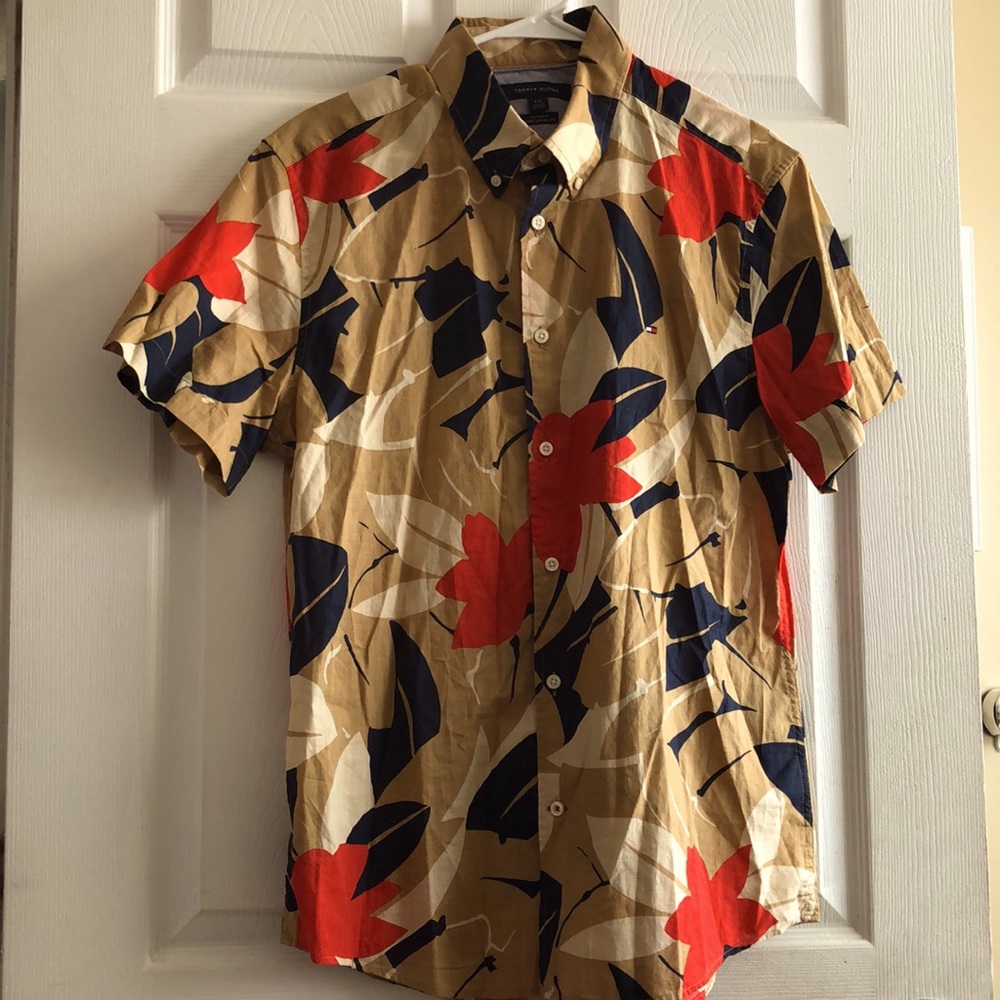 Tommy Hilfiger Mens Large Dress Short sleeve Shirt